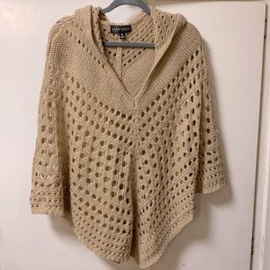 Tan hooded sweater poncho